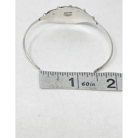 Native American 925 Sterling Silver Turquoise & Coral Small Dainty Cuff Bracelet - Picture 8 of 8